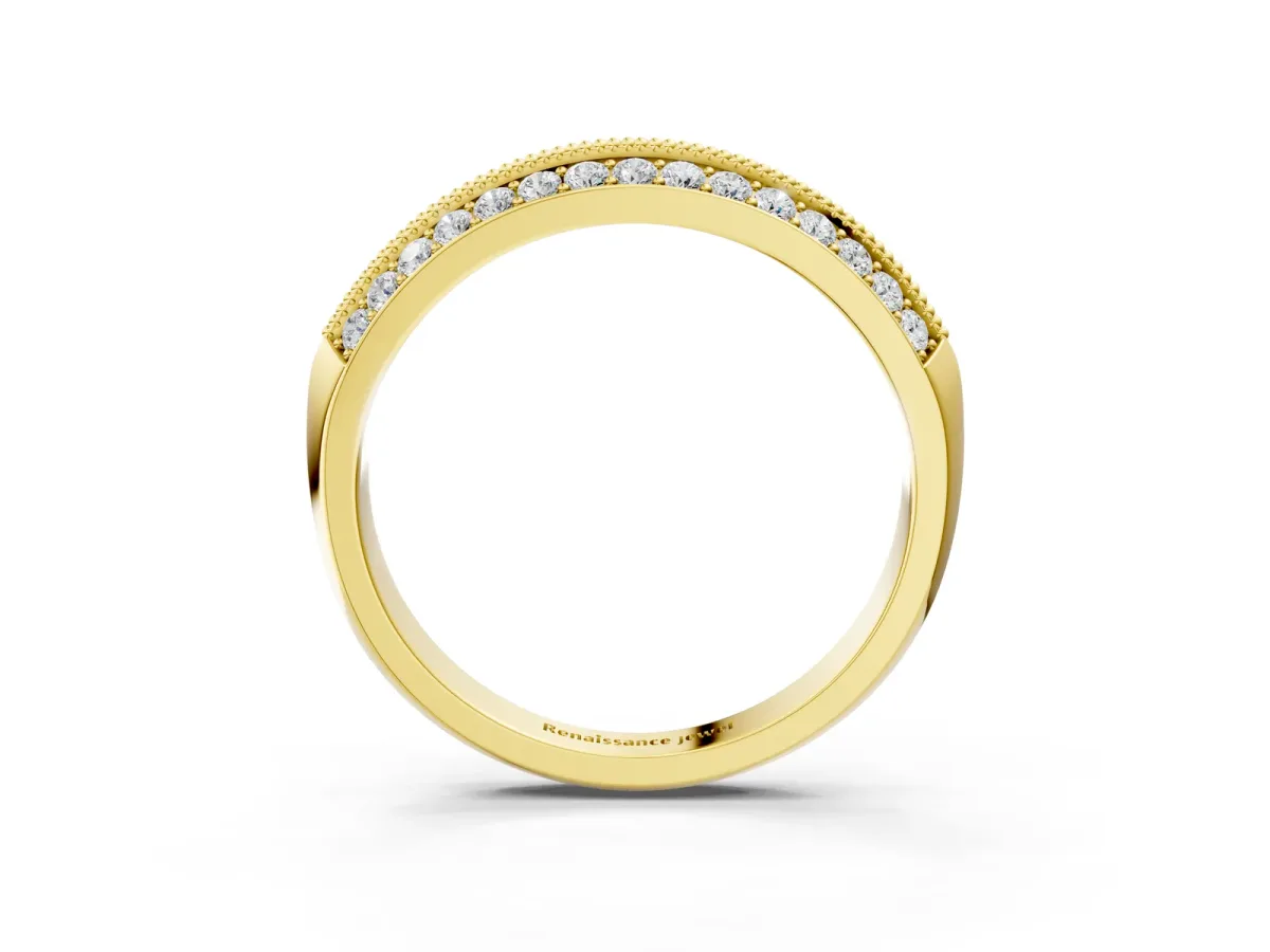 Double Row Pavé Round Diamond White Gold Band with Shared Prong Setting Yellow gold