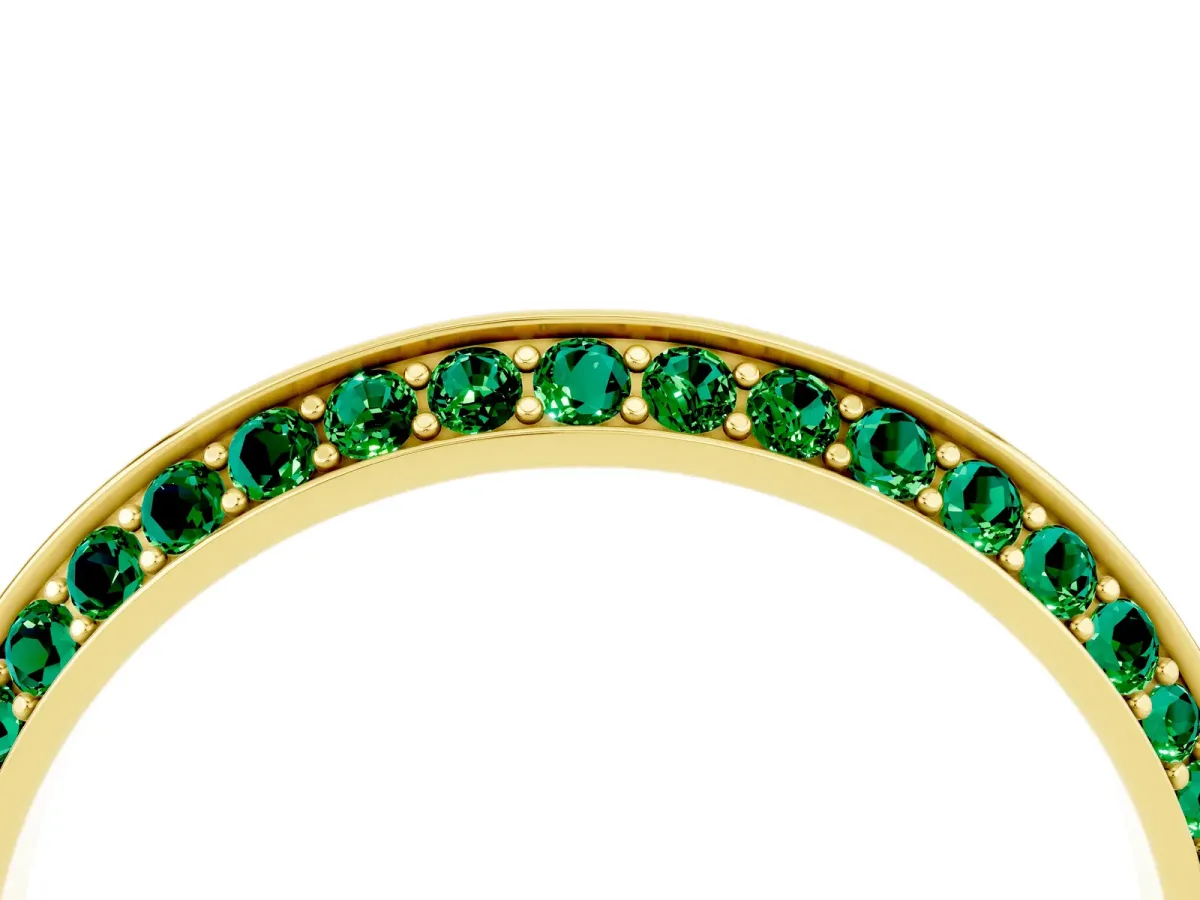 Double Row Pavé Round Emerald Eternity Band with Channel Setting Yellow gold
