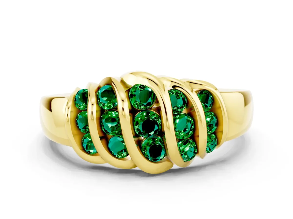 Round Emerald Multi-Row Crossover Band Yellow gold