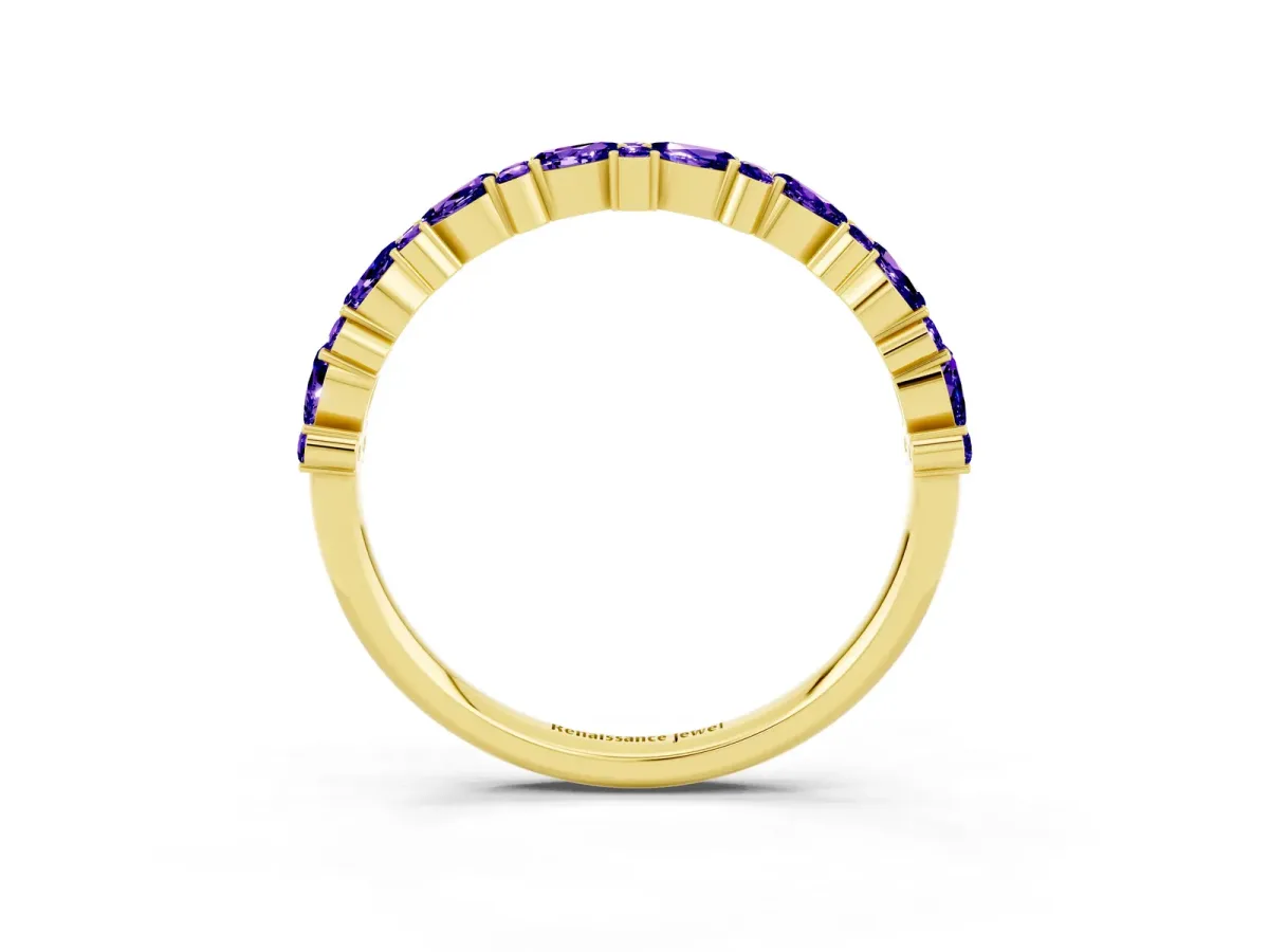 Pear and Round Tanzanite Wedding Band Yellow gold