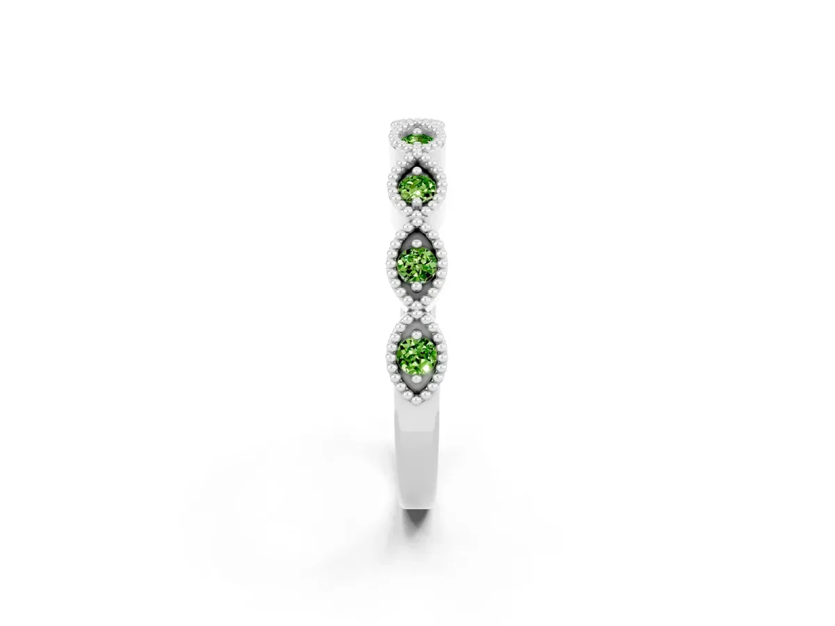 Milgrain Marquise Peridot Half Eternity Band with Bezel Setting Platinum