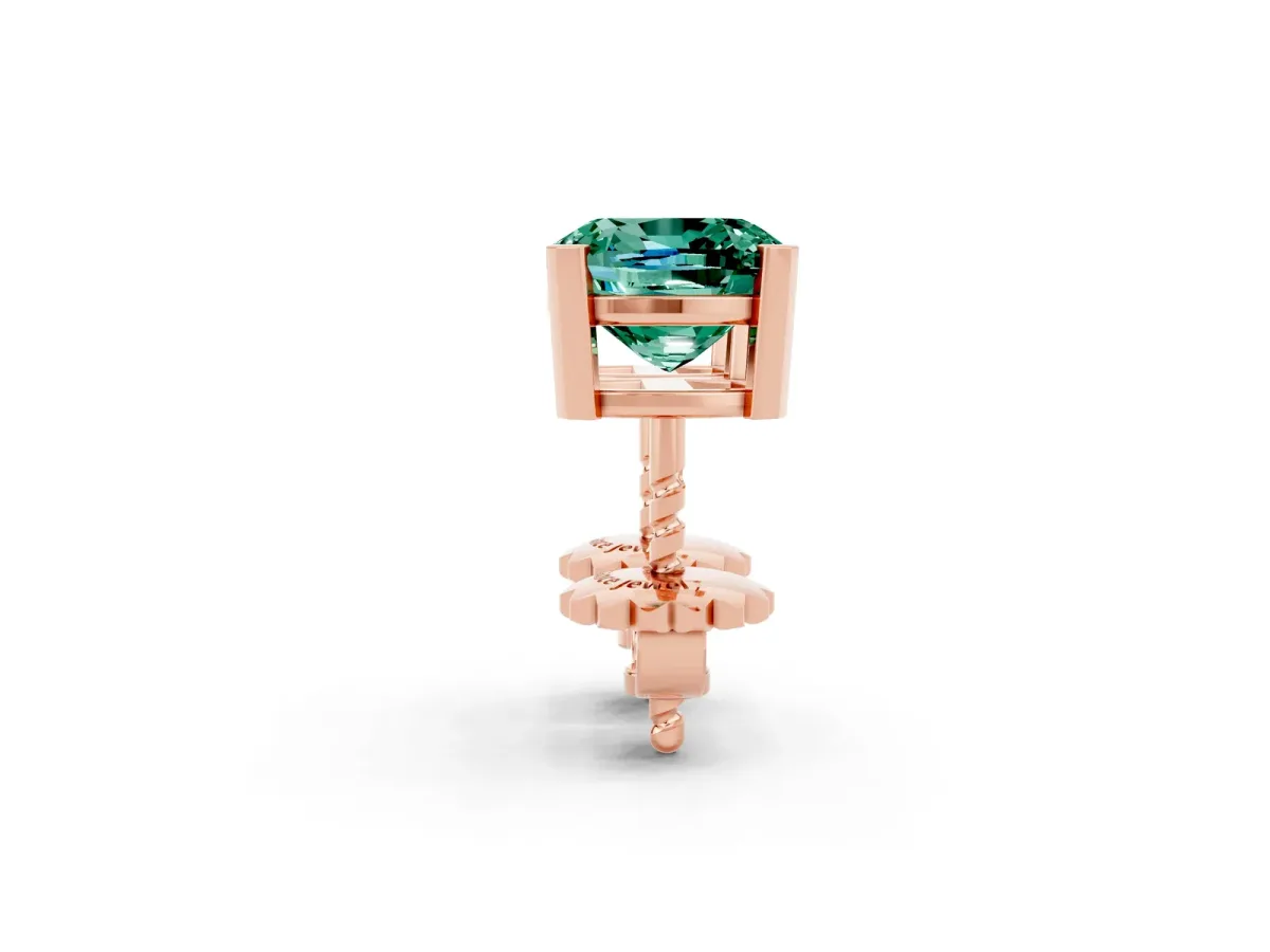 Cushion Cut Green Sapphire Stud Earrings Rose gold
