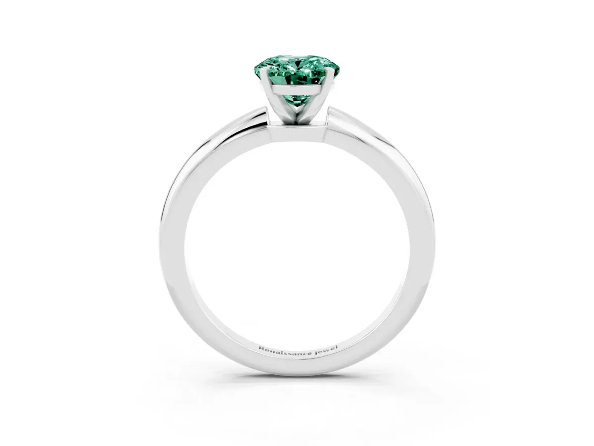 Oval Cut Green Sapphire Solitaire Ring with Six-Prong Setting and Classic Band Silver