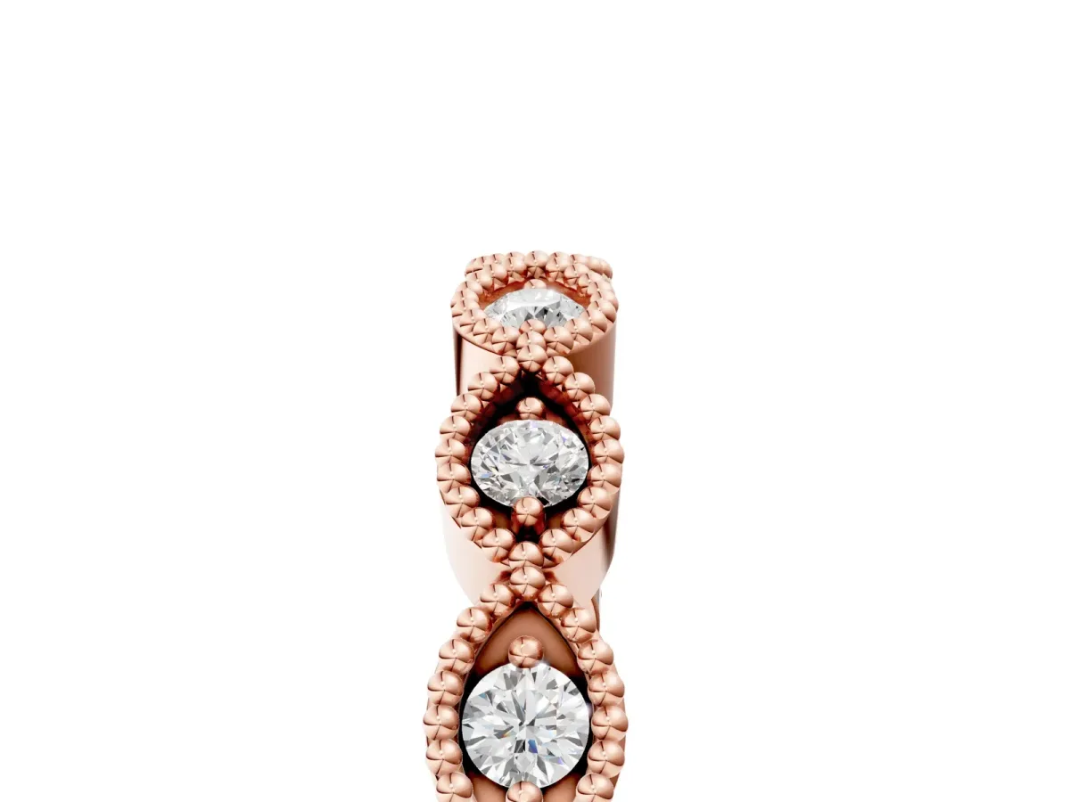 Milgrain Marquise Diamond Half Eternity Band with Bezel Setting Rose gold