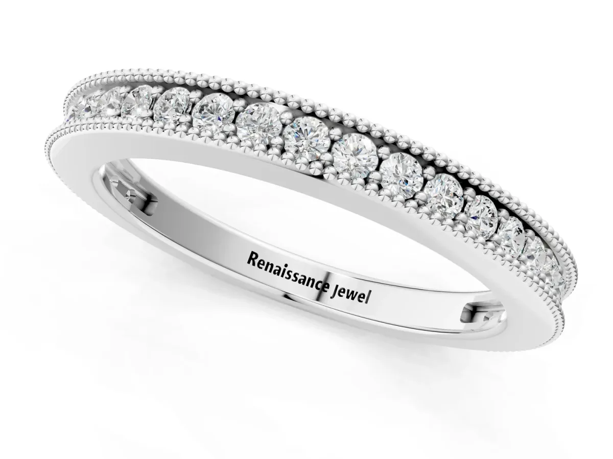 Round Diamond Pavé Eternity Band with Milgrain Edge White gold