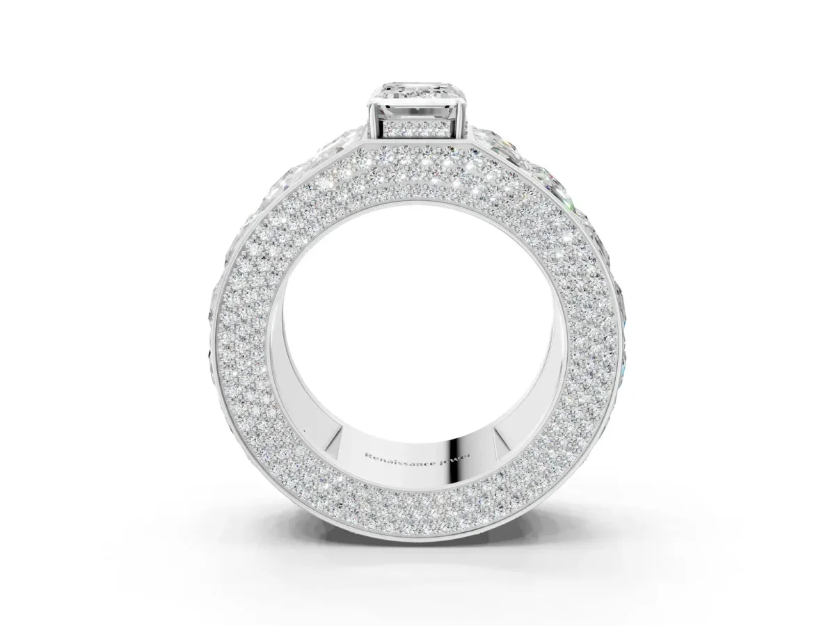 Emerald Cut Diamond Radiant Pavé Mens Ring White gold