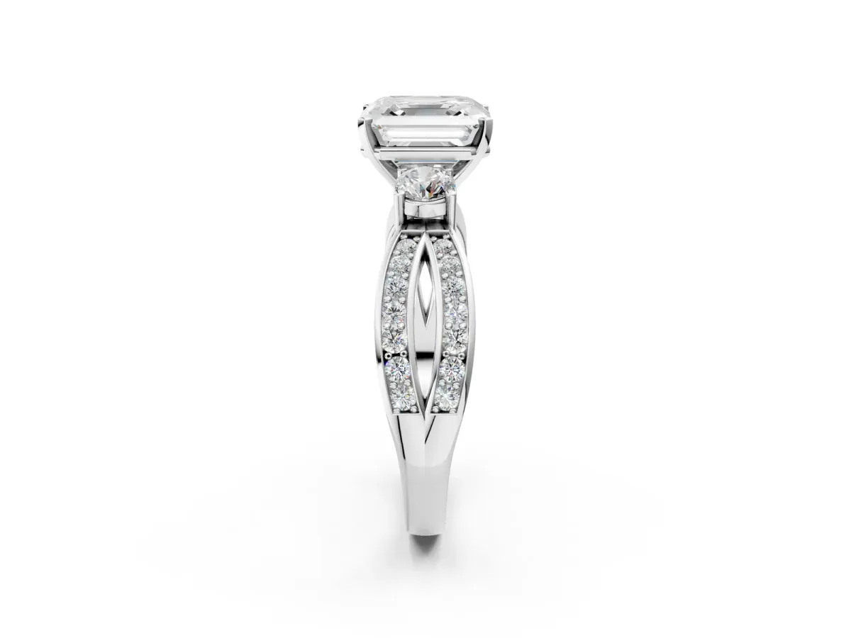 Three-Stone Asscher Cut Cut Diamond Twist Band with Prong Setting Platinum