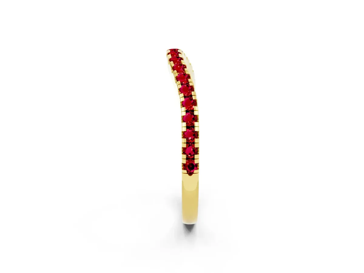 Round Ruby Pavé Half Eternity Band with Shared Prong Setting Yellow gold