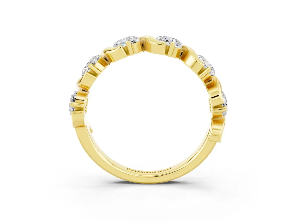 Round Moissanite Half Eternity Band with Wave Prong Setting Yellow gold