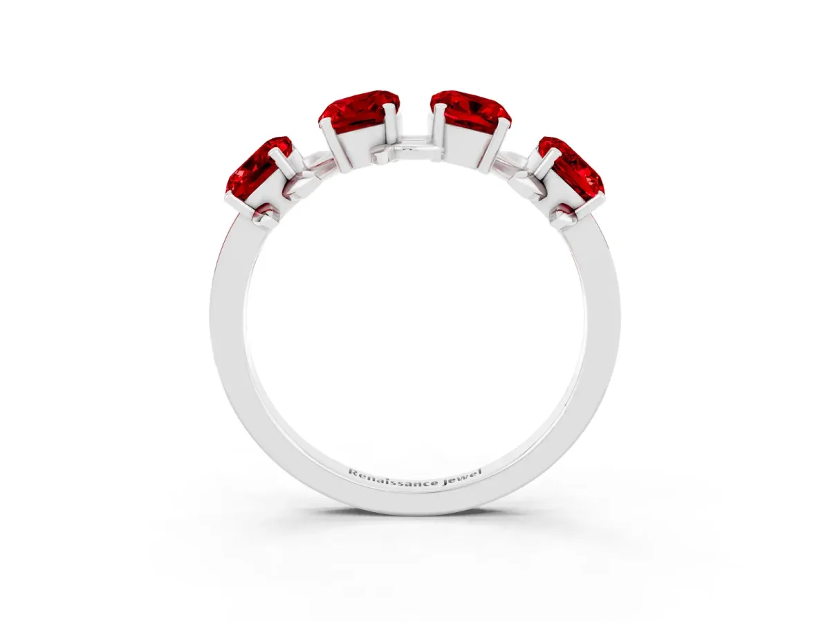 Emerald Cut Ruby Prong-Set Half Eternity Band Platinum