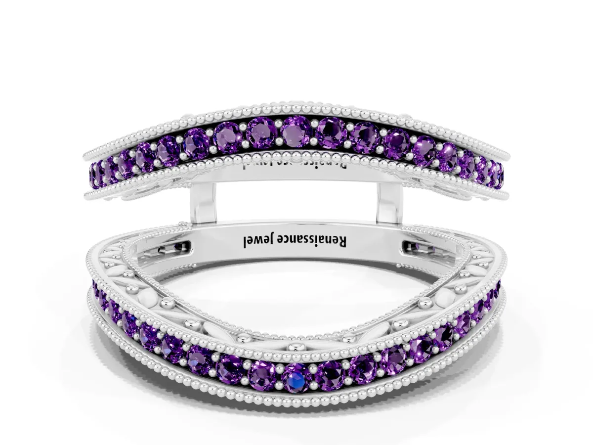 Round Amethyst Milgrain Eternity Band with Channel Setting Silver