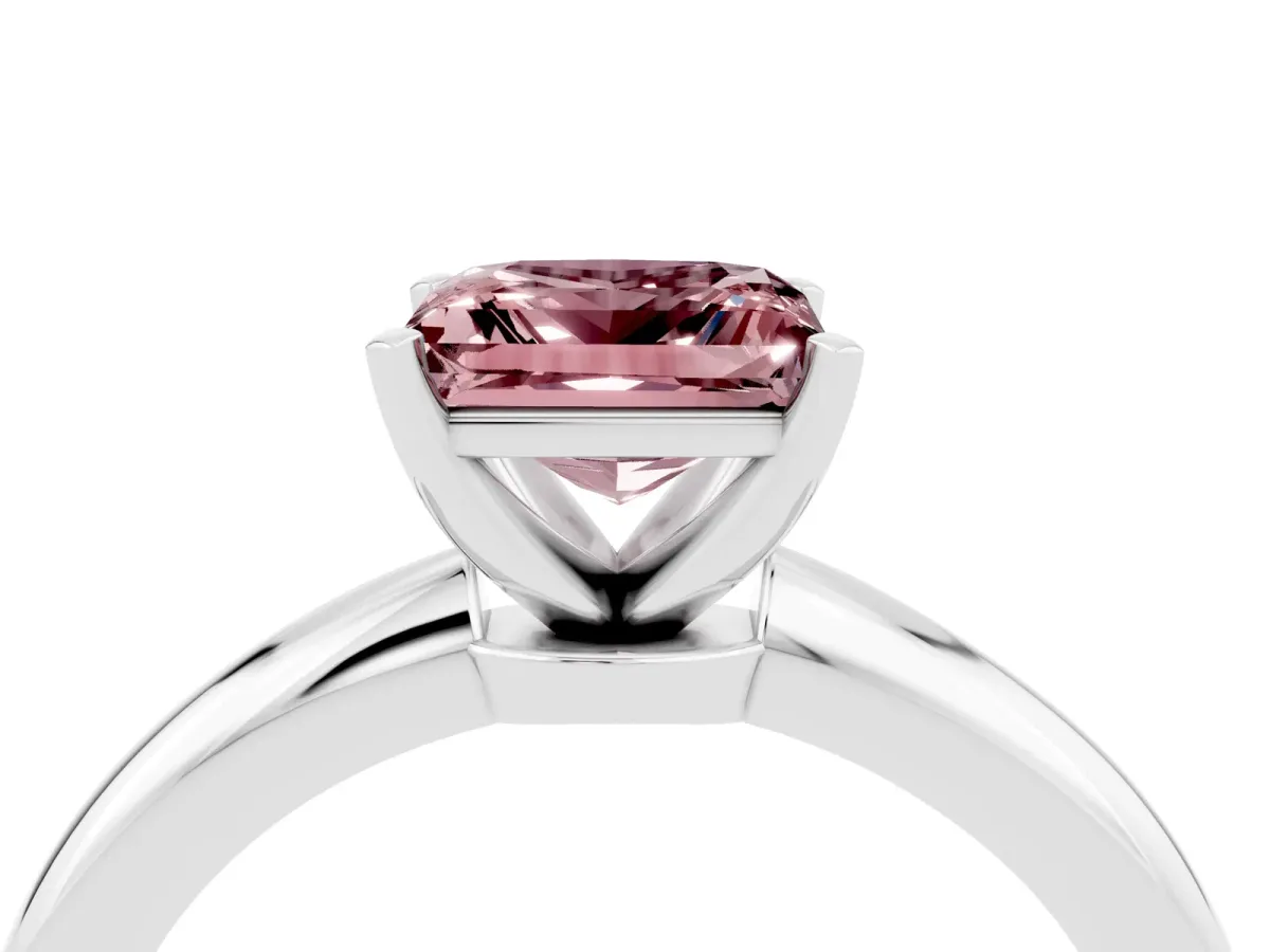 Princess Cut Morganite Solitaire Ring with Six-Prong Setting and Classic Band Silver