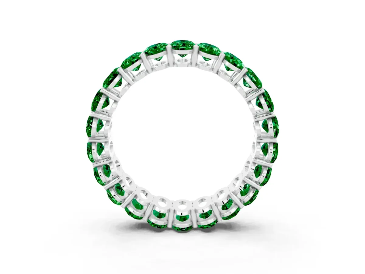 Oval Cut Emerald Eternity Band with Shared Prong Setting Silver