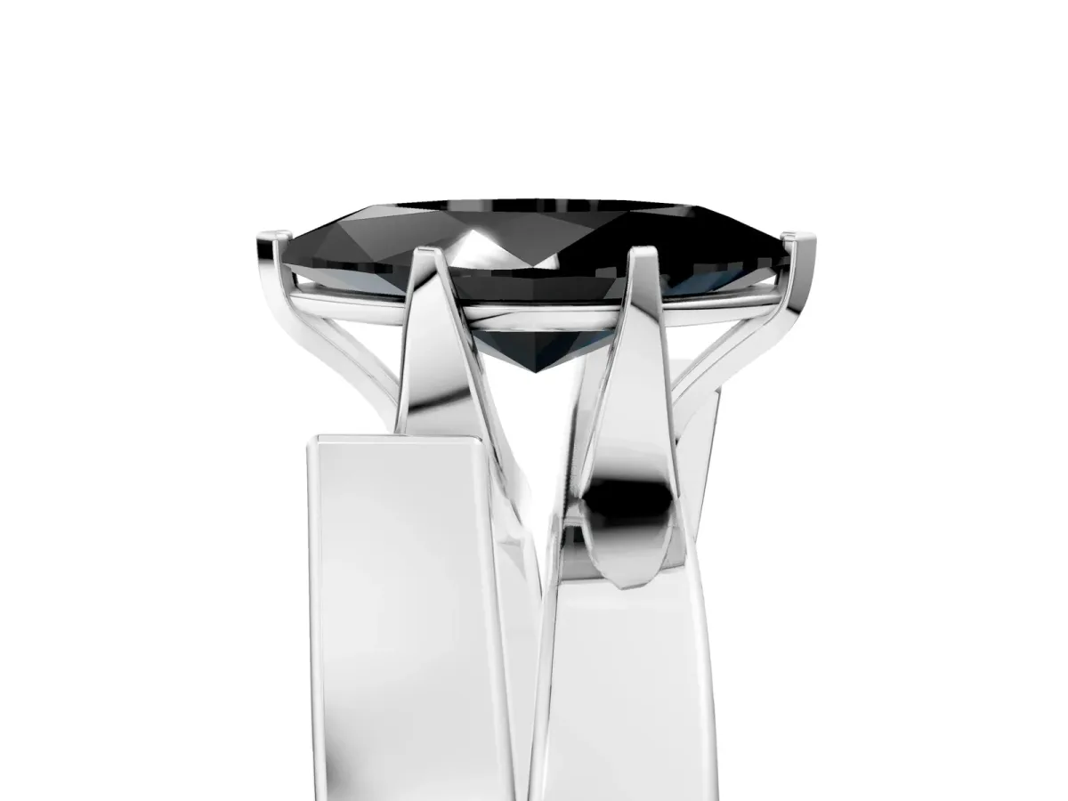 Fancy Black Modern Tension Set Marquise Cut Diamond Solitaire Wide Band Ring Silver