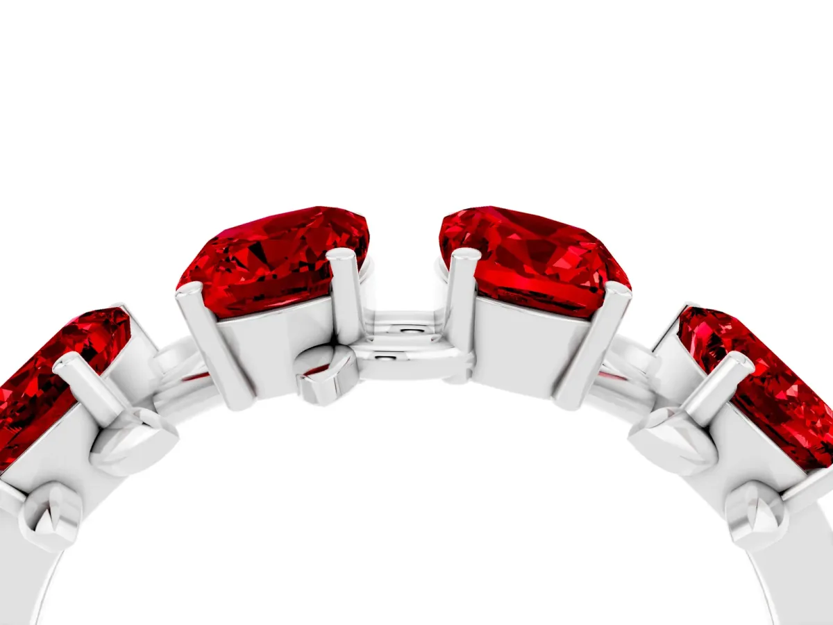 Emerald Cut Ruby Prong-Set Half Eternity Band Platinum