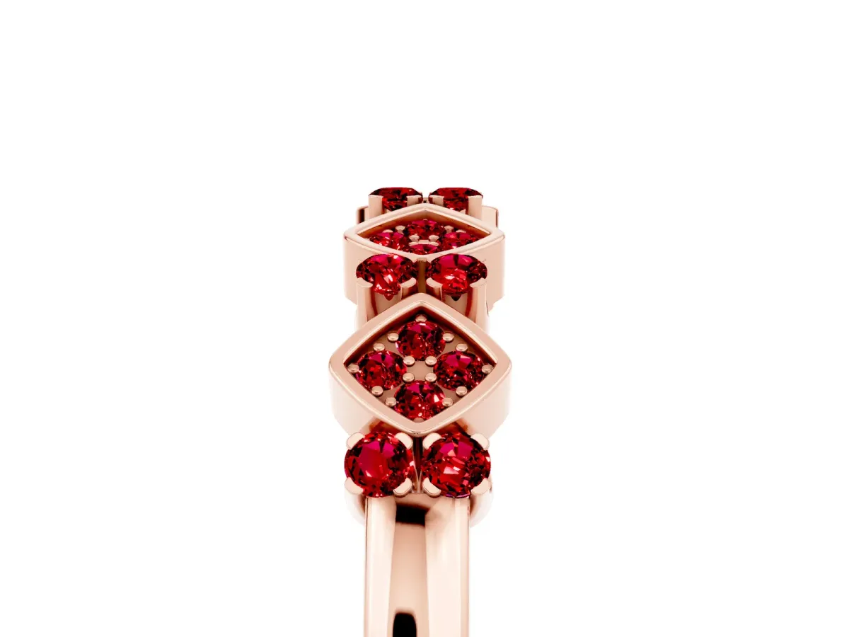 Pavé Cushion Ruby Cluster Eternity Band with Prong Setting Rose gold