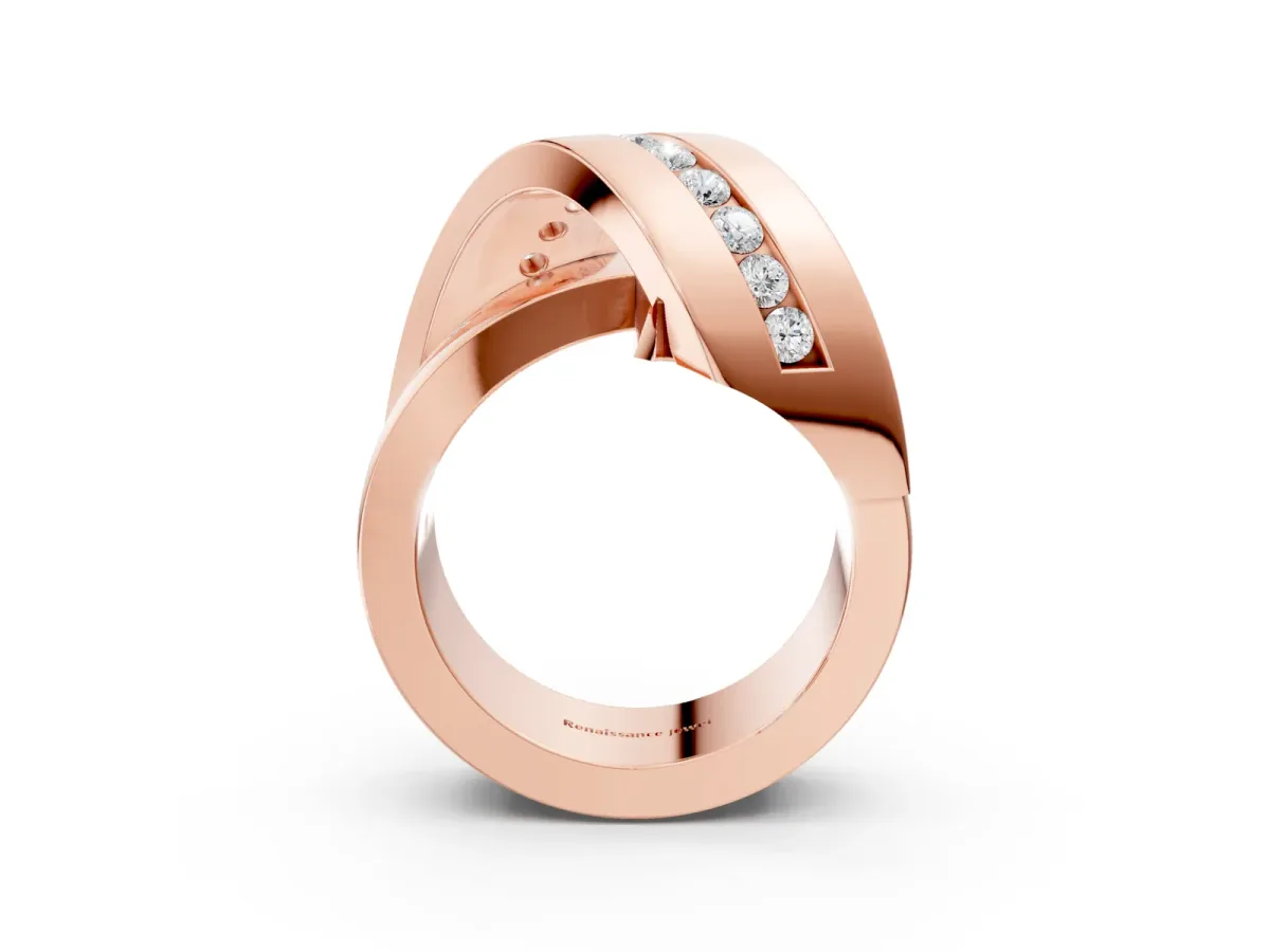 Pavé Round Diamond Crossover Band with Channel Setting Rose gold