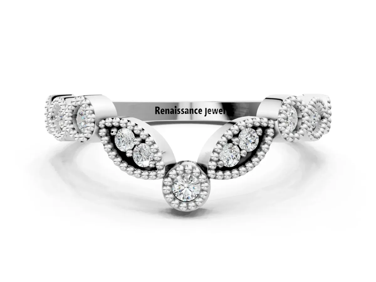 Milgrain Marquise and Round Diamond Half Eternity Band Silver
