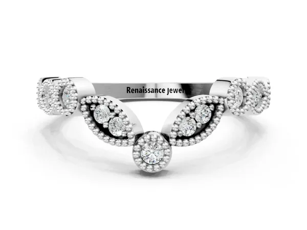 Milgrain Marquise and Round Diamond Half Eternity Band Silver