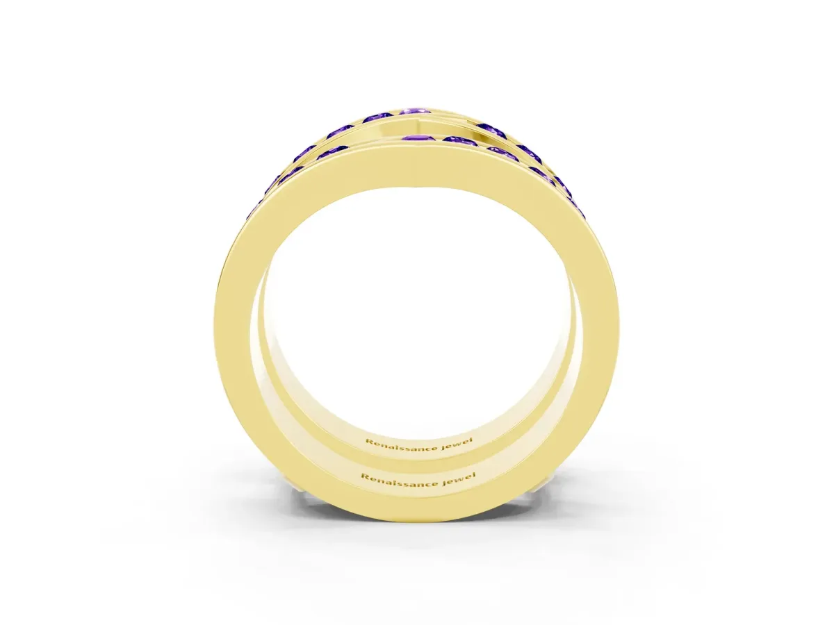 Round Tanzanite Channel-Set Chevron Band Yellow gold