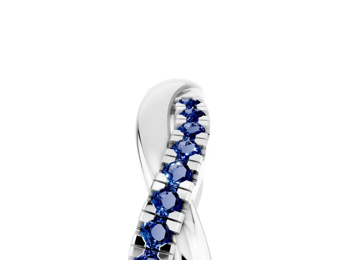 Round Blue Sapphire Twisted Infinity Band with Prong Setting Silver