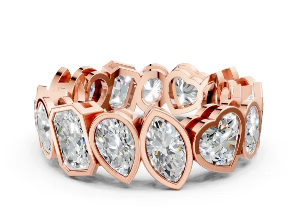 Mixed Shape Diamond Bezel Set Eternity Wedding Band Rose gold