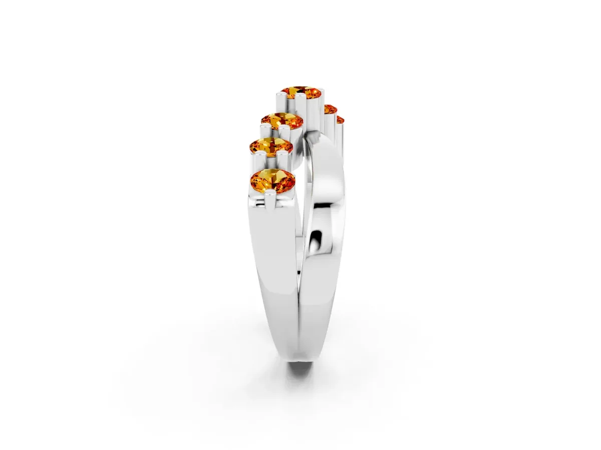 Round Citrine Prong-Set Crossover Band Platinum