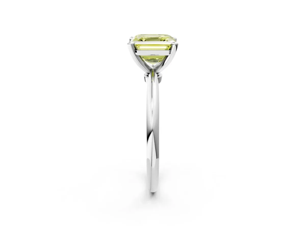 Fancy Yellow Asscher Cut Diamond Solitaire Ring with Six-Prong Setting and Classic Band Silver