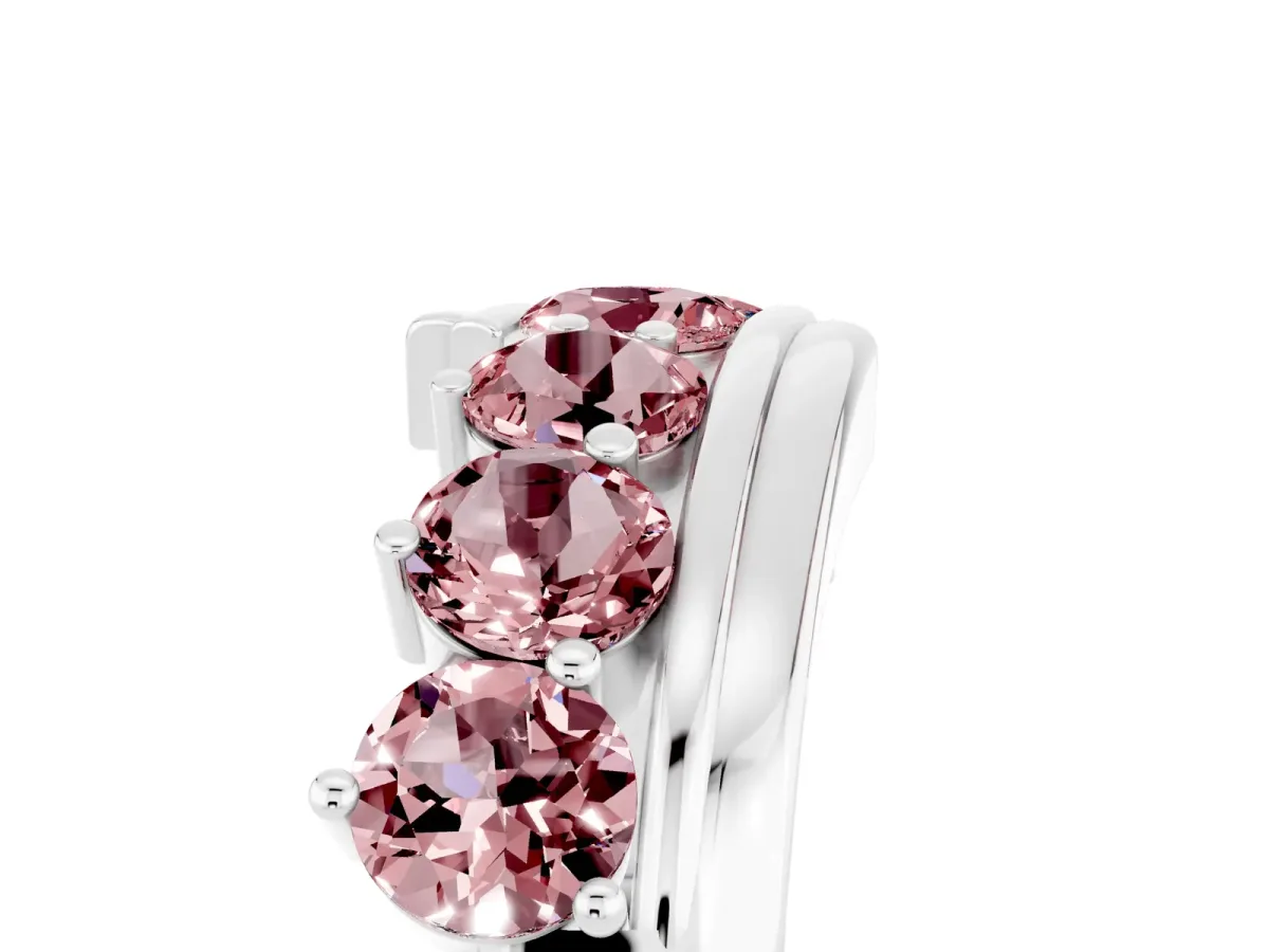 Round Morganite Wave Band with Channel and Shared Prong Setting White gold