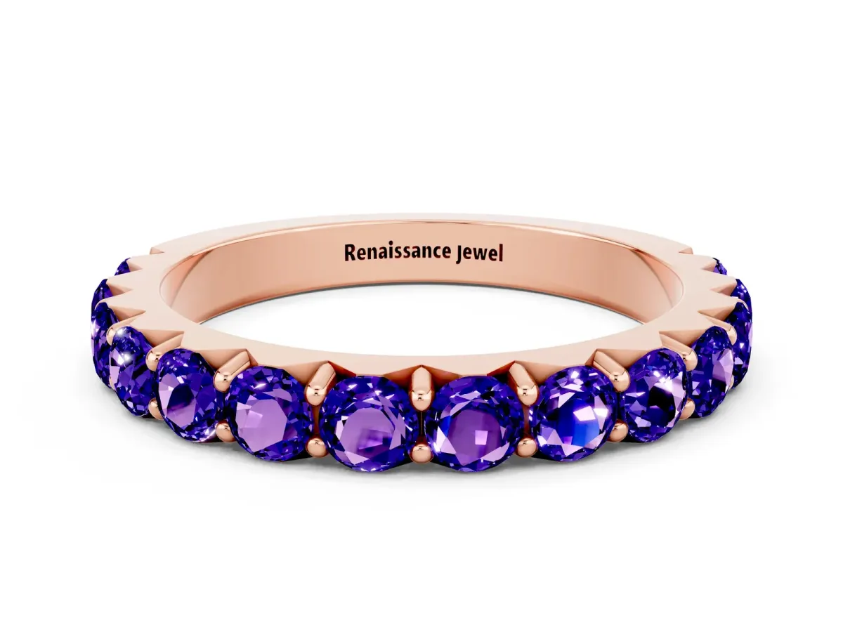Round Tanzanite Half Eternity Band with Classic Prong Setting Rose gold
