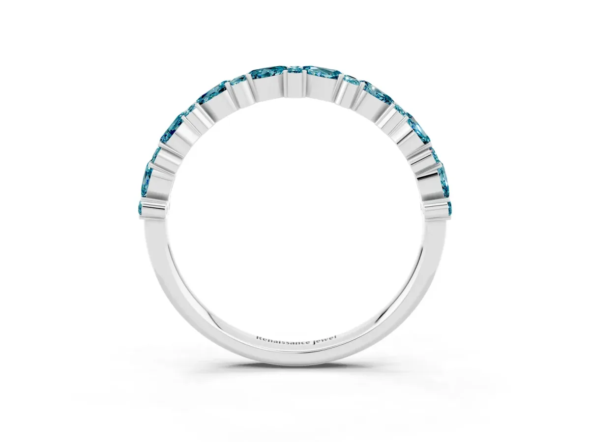 Pear and Round Blue Topaz Wedding Band White gold