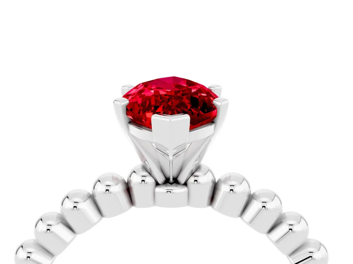 Marquise Cut Ruby Solitaire Ring with Beaded Band and Prong Setting Silver