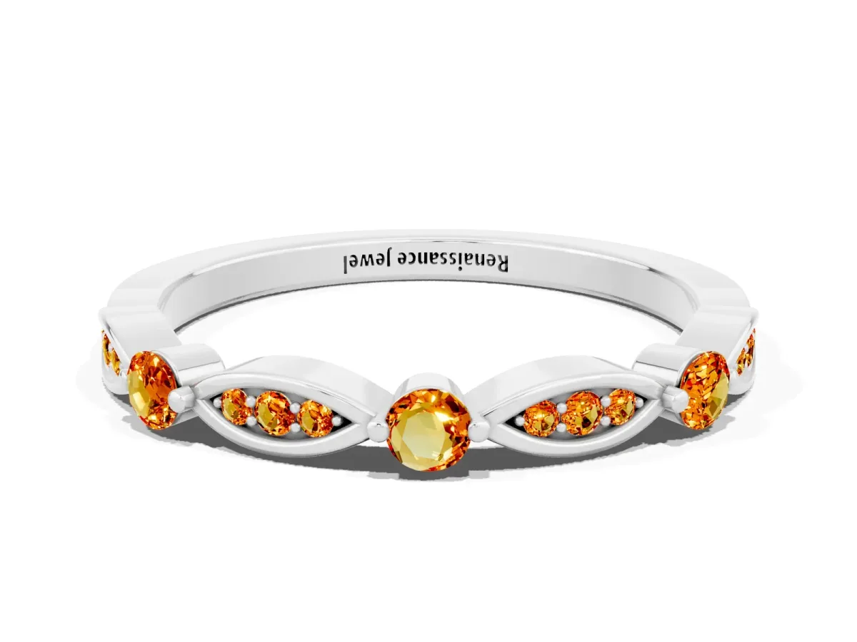 Marquise and Round Citrine Milgrain Band with Bezel Setting Silver