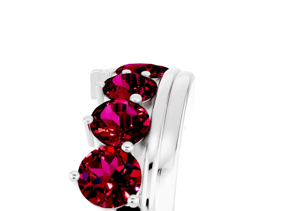 Round Garnet Wave Band with Channel and Shared Prong Setting Silver