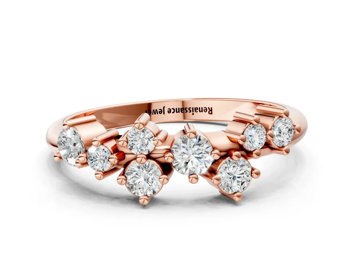Cluster Diamond Round Cut White Gold Band with Prong Setting Rose gold