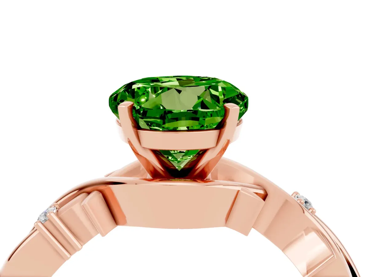 Round Cut Peridot Solitaire Ring with Twisted Band and Prong Setting Rose gold