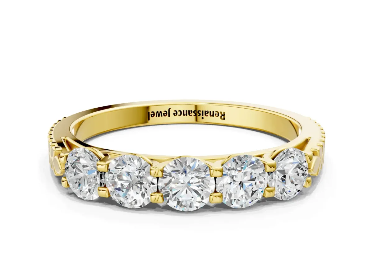 Five-Stone Round Diamond Prong-Set Band Yellow gold