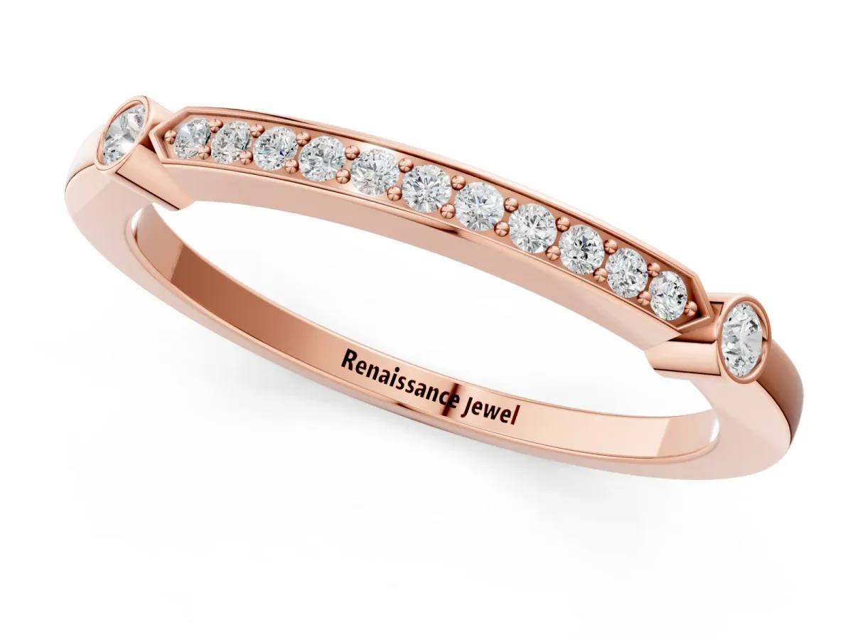 Pavé Round Diamond Bar Station Ring with Channel Setting Rose gold