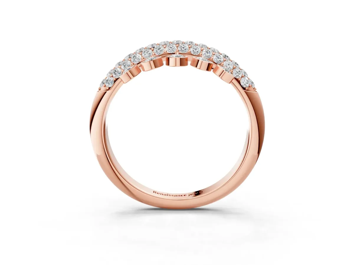 Round Diamond Dangle Promise Ring with Round Diamond Pavé Rose gold