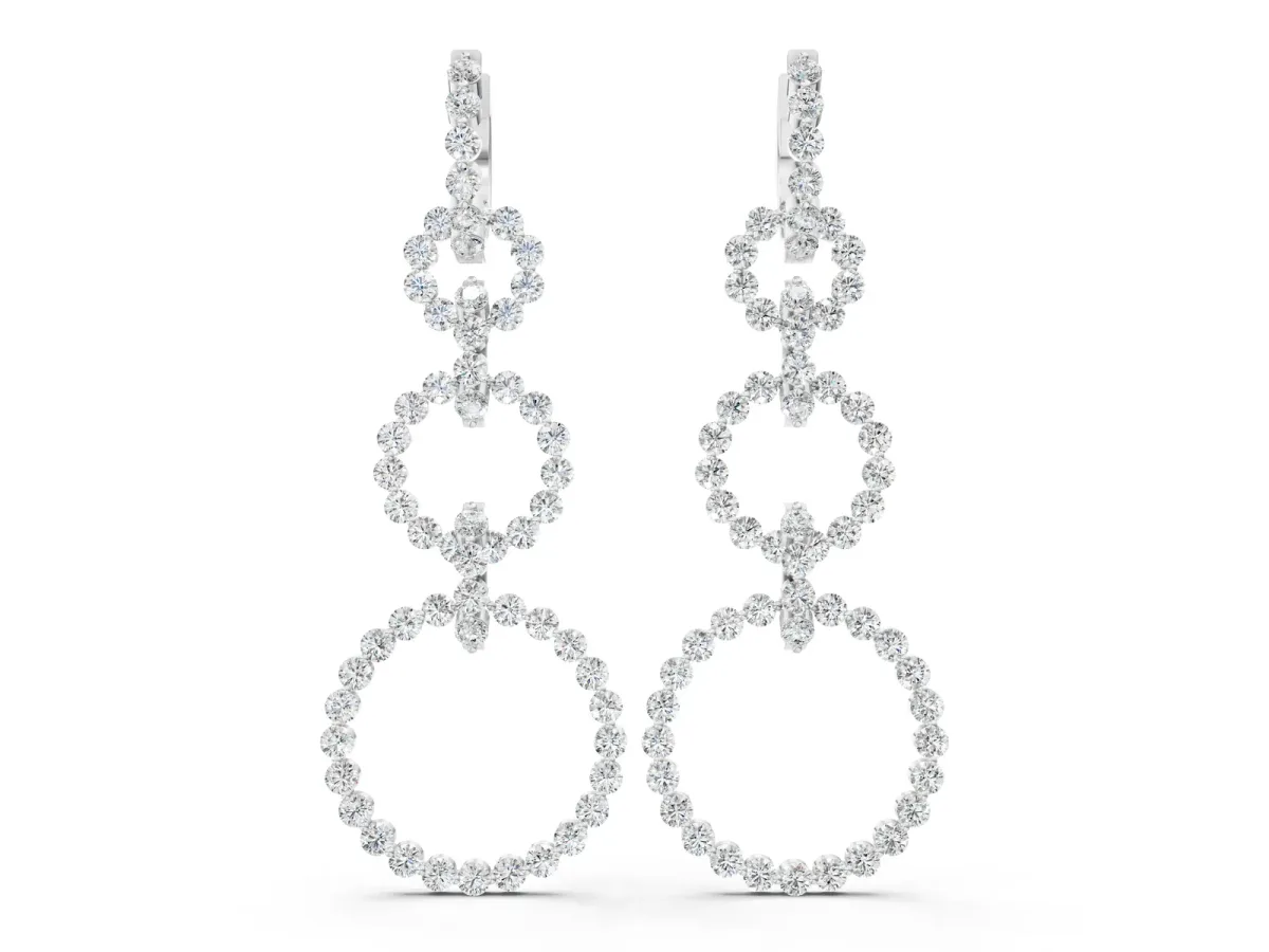 Round Diamond Multiway Open Circle Statement Earrings Silver