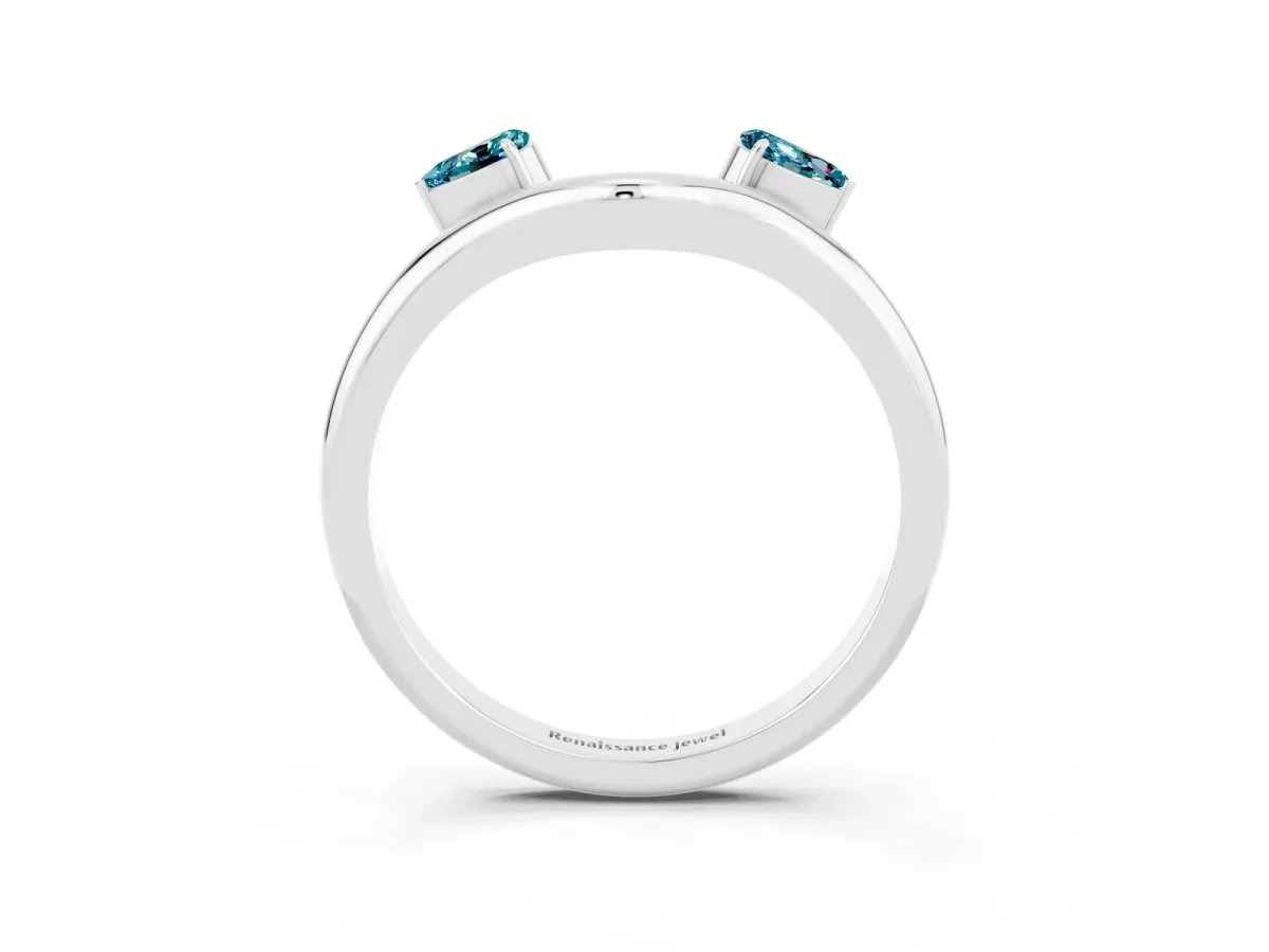 Pear Cut Blue Topaz Two-Stone Open Band Ring with Prong Setting Silver