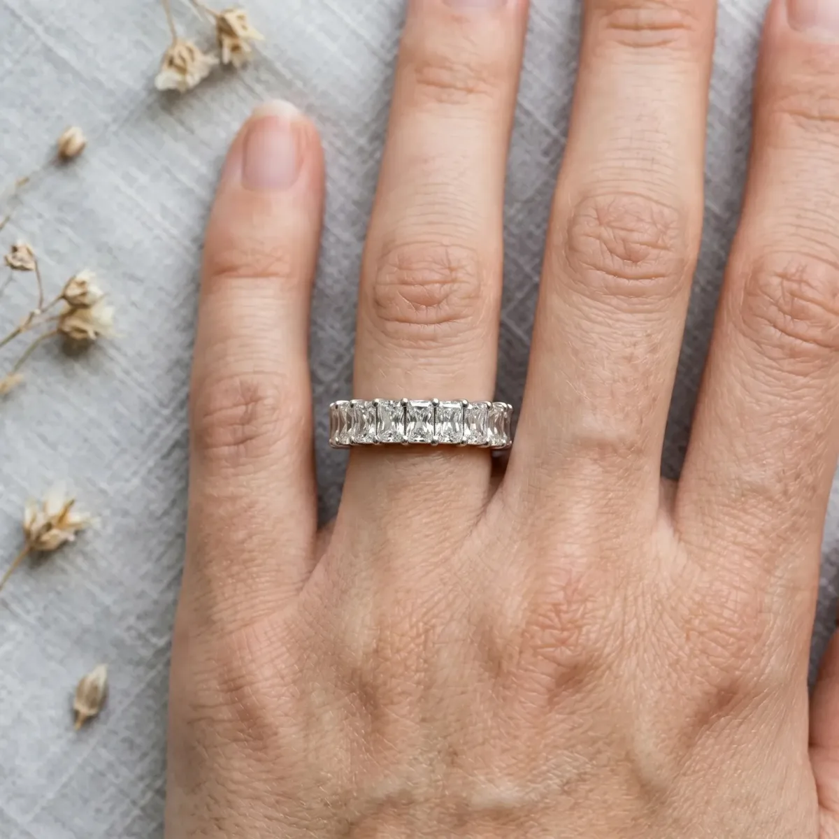 radiant Cut half eternity band with shared prong setting Silver