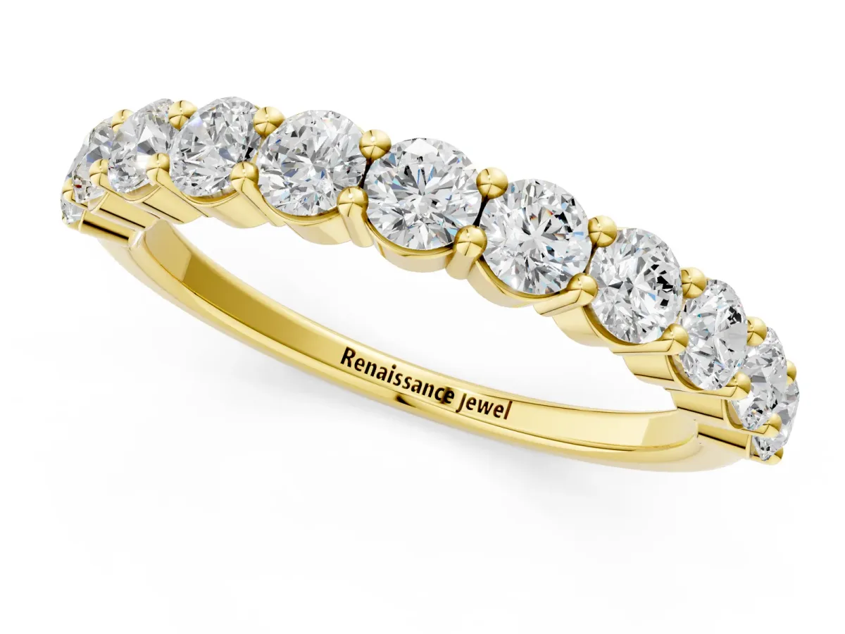 Round Diamond Half Eternity Band with Prong Setting Yellow gold