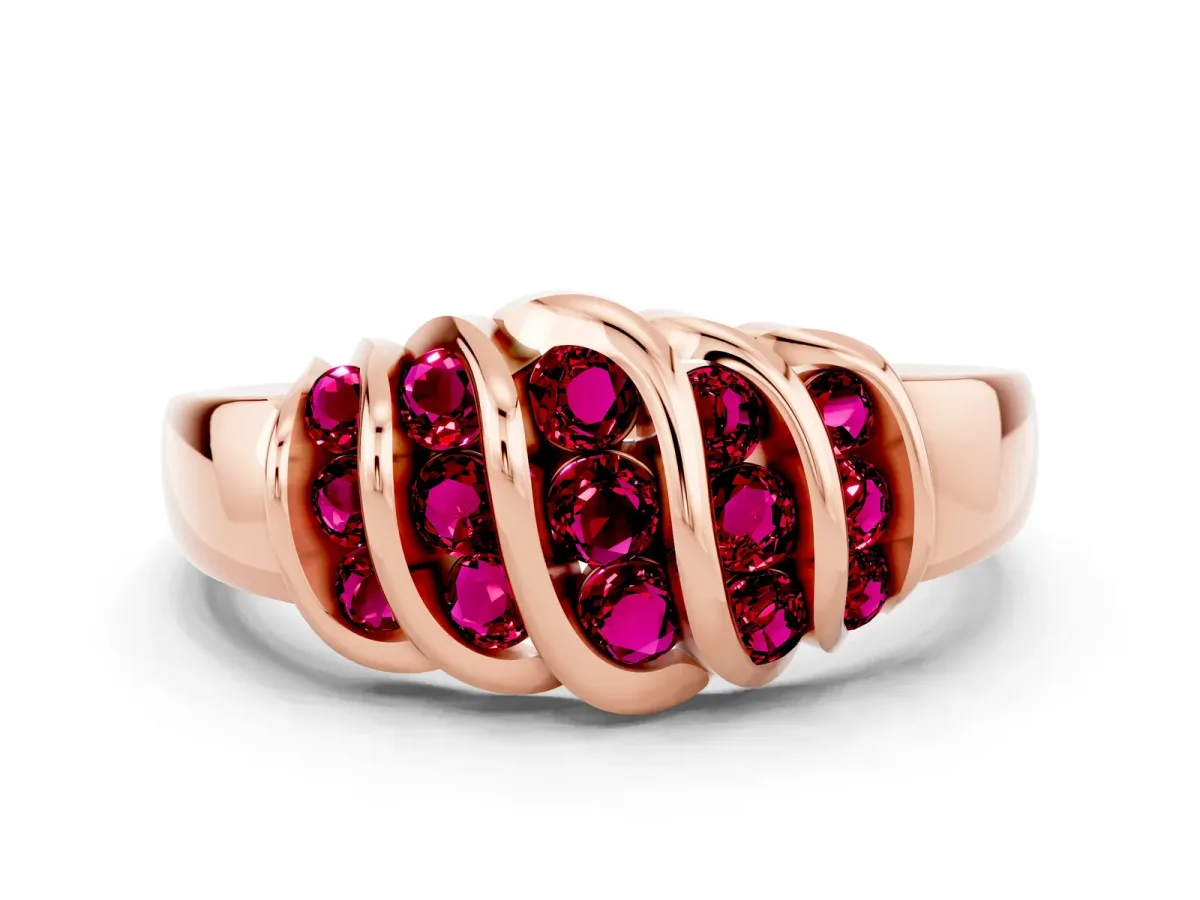 Round Garnet Multi-Row Crossover Band Rose gold