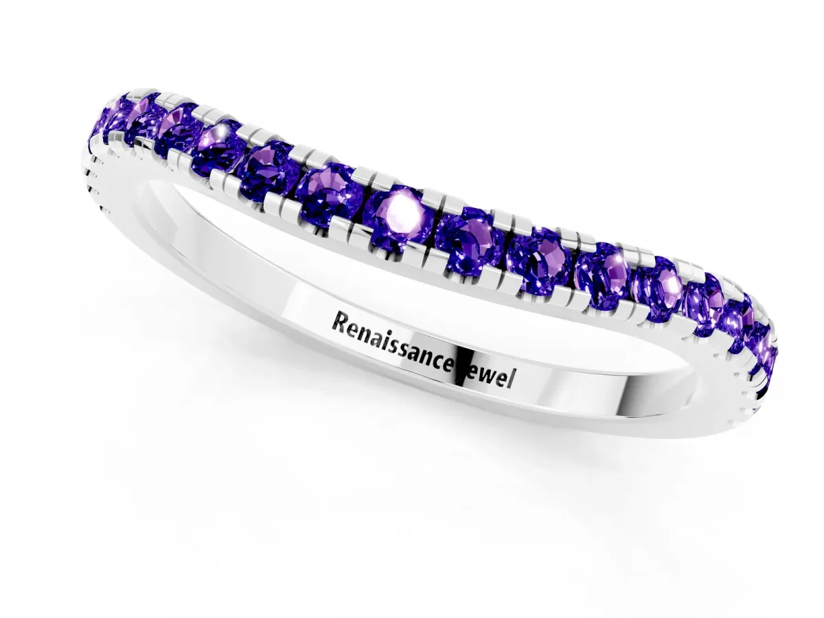 Round Tanzanite Pavé Half Eternity Band with Shared Prong Setting Platinum