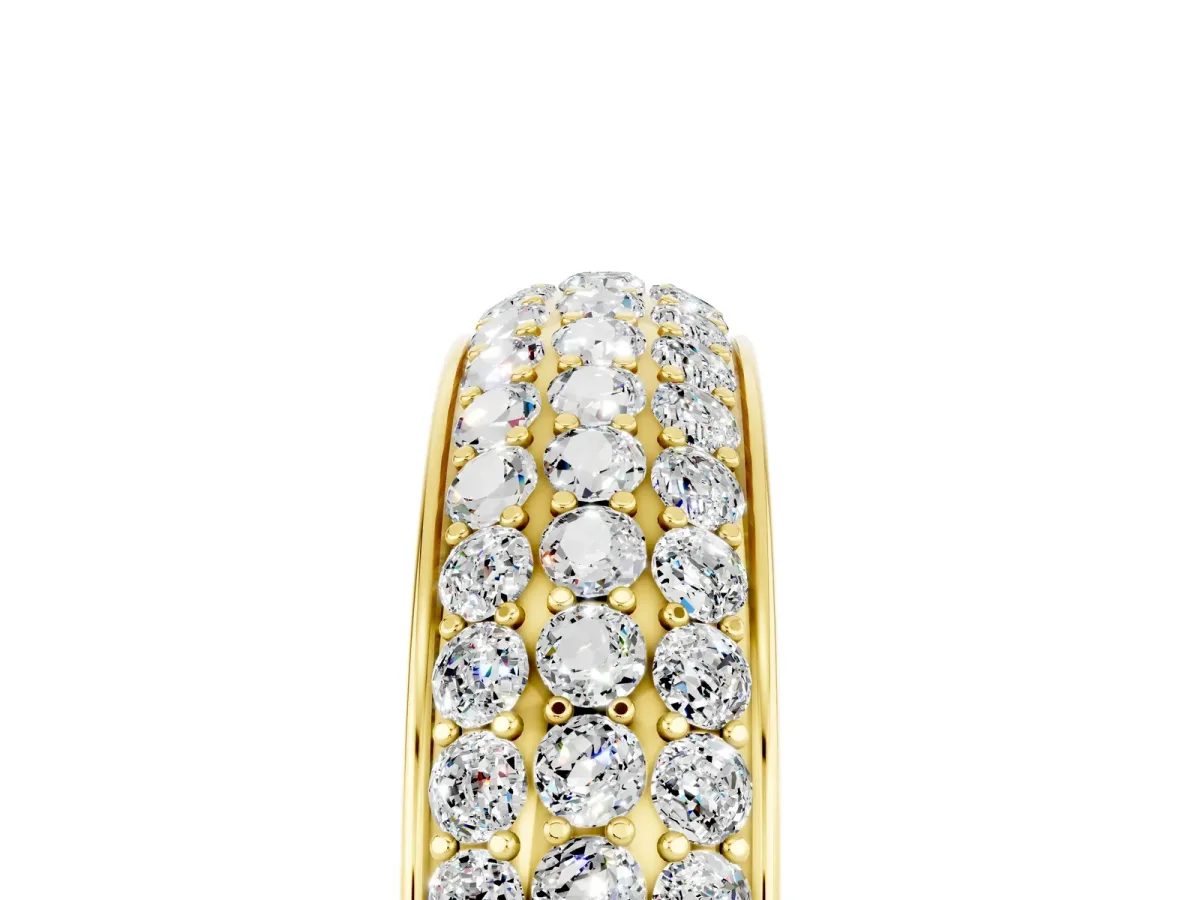Three-Row Round Moissanite Eternity Band with Shared Prong Setting Yellow gold