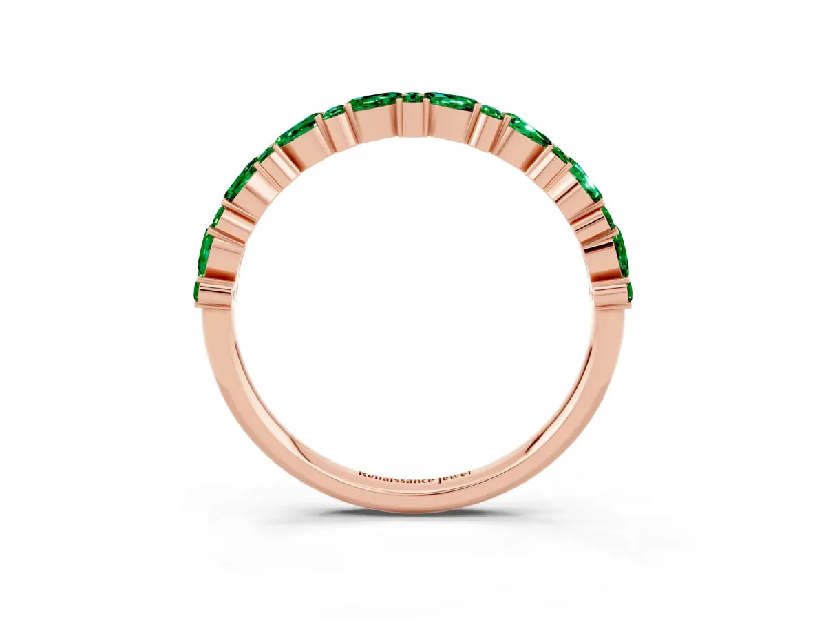 Pear and Round Emerald Wedding Band Rose gold