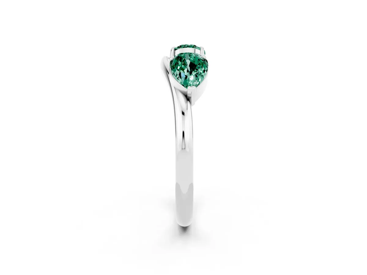 Two-Stone Pear Green Sapphire Bypass Ring with Prong Setting Platinum