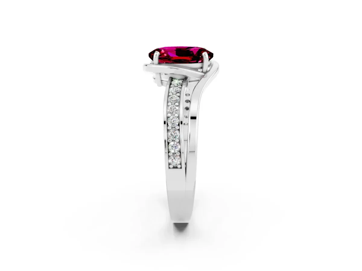 Oval Cut Garnet Solitaire Ring with Split Shank and Prong Setting White gold