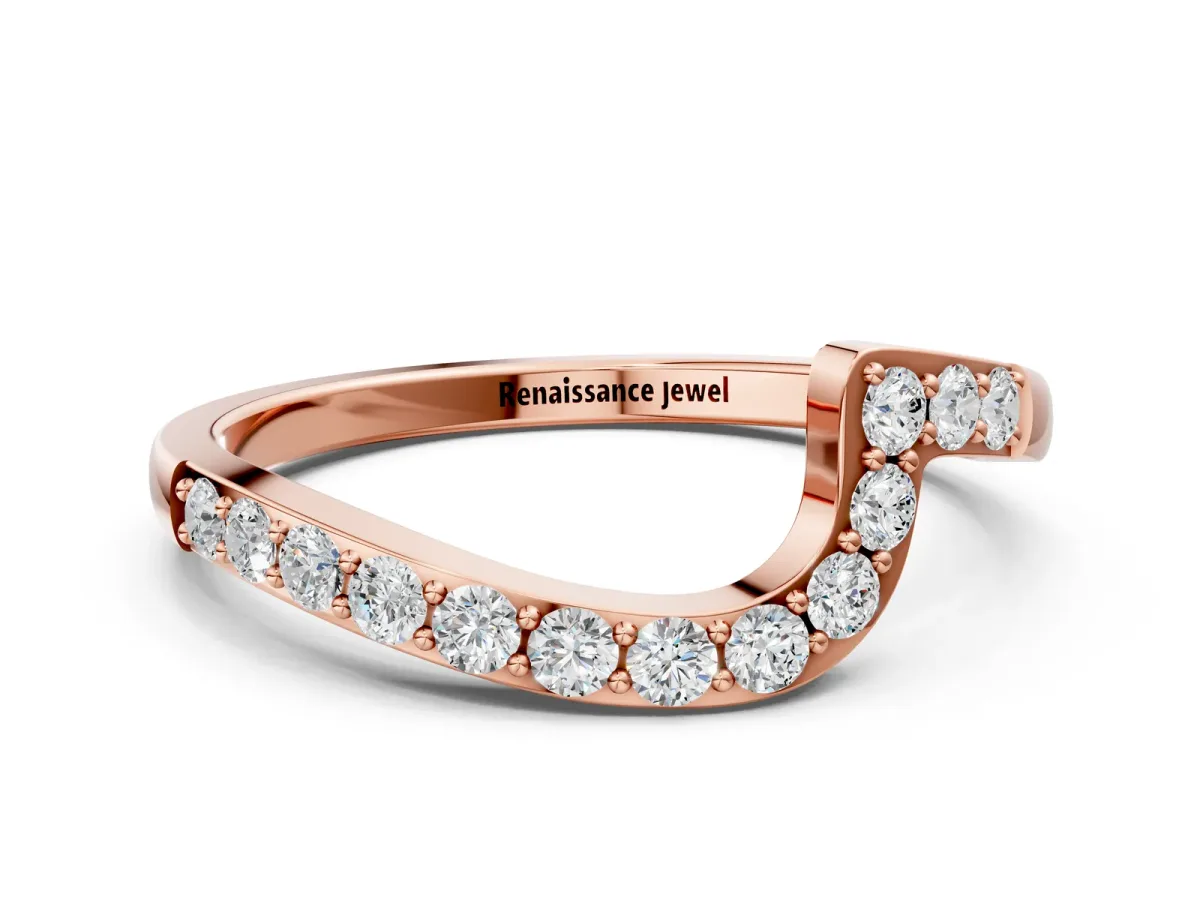 Round Diamond Pavé Chevron Wedding Band Rose gold